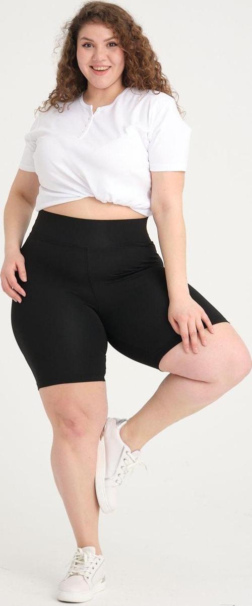 Curve Kadın Büyük Beden Yüksek Bel Toparlayıcı Örme Biker Şort Kısa Siyah Tayt