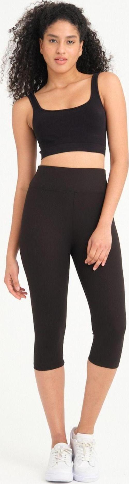 Kadın Siyah Fitilli Yüksek Bel Toparlayıcı Diz Altı Kapri Tayt Capri