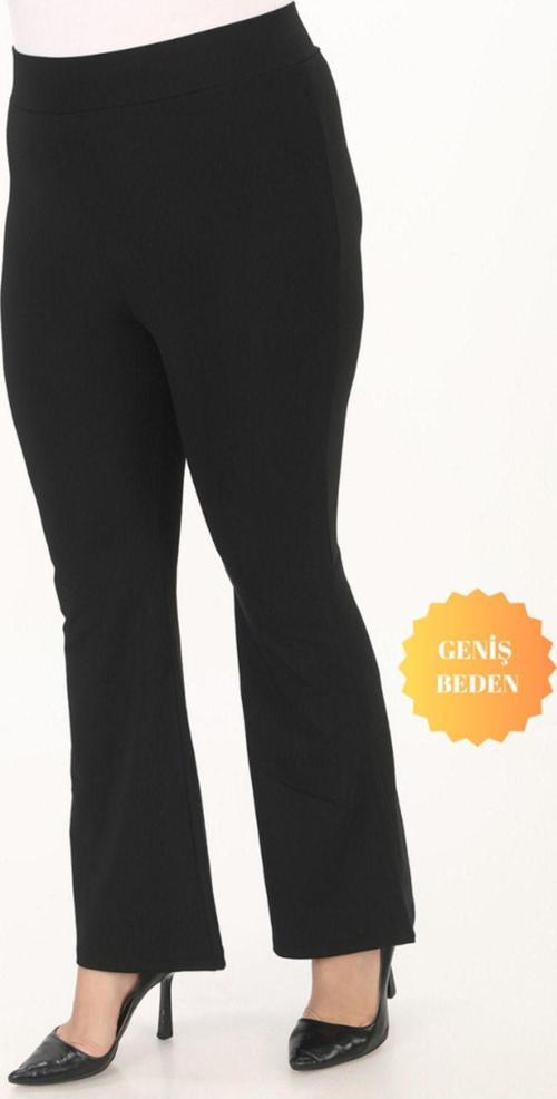 Curve Büyük Beden Dalgıç Kumaş İspanyol Paça Toparlayıcı Siyah Tayt