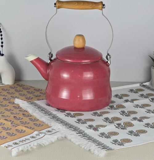 Alev Vintage Demlik - Ahşap Saplı Emaye Çaydanlık, Kettle - 2.5 Litre