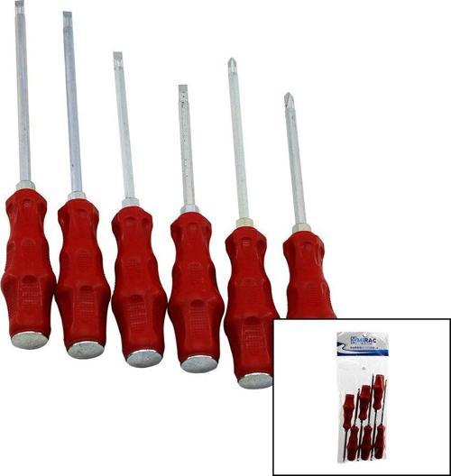 PVC AMBALAJ   KIRMIZI - PLASTİK SAPLI   DARBELİ   6LI SET   ÇİFT TARAFLI  TORNAVİDA TAKIMI-Findit