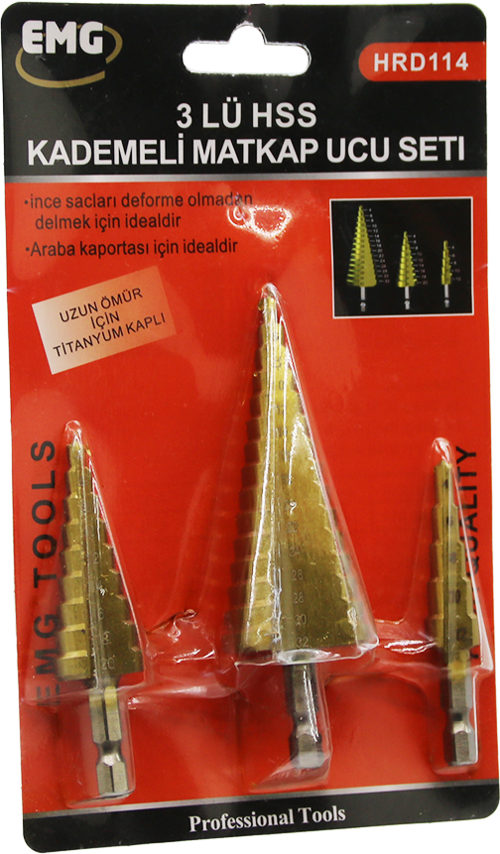 3 PARÇA  HSS KADEMELİ MATKAP UCU SET-Findit