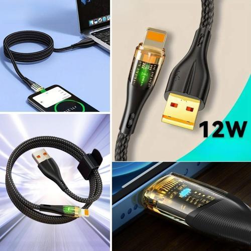 Led Işık Uçlu Sağlam İp Kablolu USB to Lightning Hızlı Şarj Kablosu-Findit