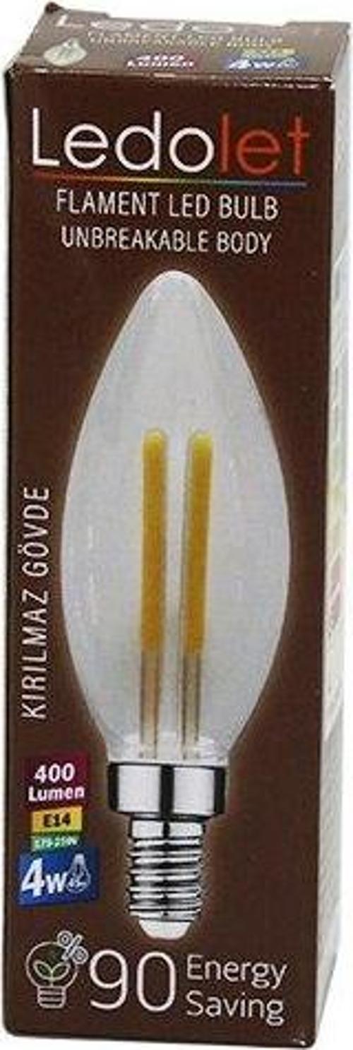 LEDOLET  4W=45W - E14   MUM  FLAMENT LED RUSTİK AMPUL  400LUMEN - 3000K   KIRILMAZ GÖVDE-Findit