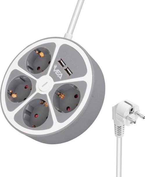 4LÜ 2 USBLİ ANAHTARLI 1.5 METRE GRUP PRİZ VE-G604YU-Findit