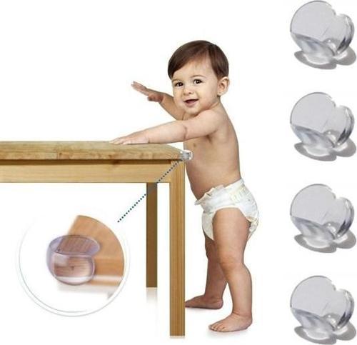 Bebek Çocuk Yumuşak ve Esnek Dairesel Şeffaf Yapışkanlı Güvenlik Köşe Koruyucu (4 Adet)-Findit