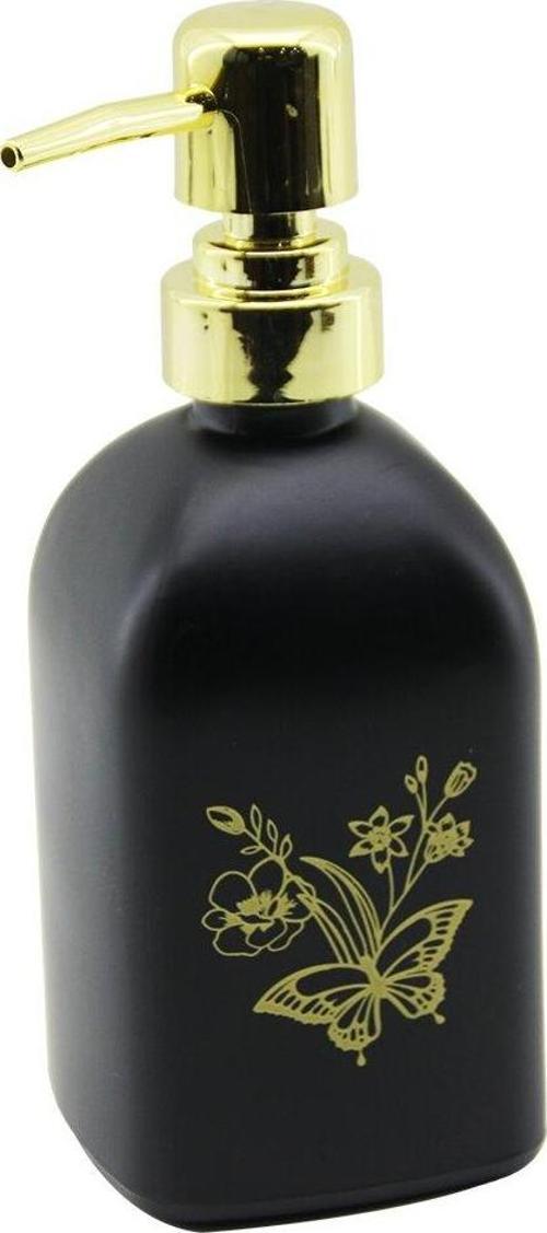 CAM KARE - SİYAH ŞİŞE--SARI KELEBEK-ÇiÇEK DESEN SIVI SABUNLUK 400ML GOLD PLASTİK POMPA-Findit