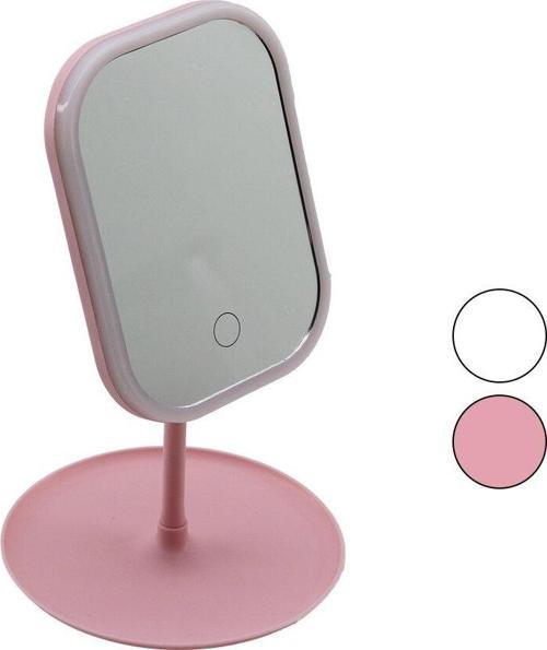 DİKDÖRTGEN LEDLİ - USB ŞARJLI MAKYAJ AYNASI 90° TAKILIK SEPETLİ AYAK RENKLİ PLS 13.5X18.5CM-Findit