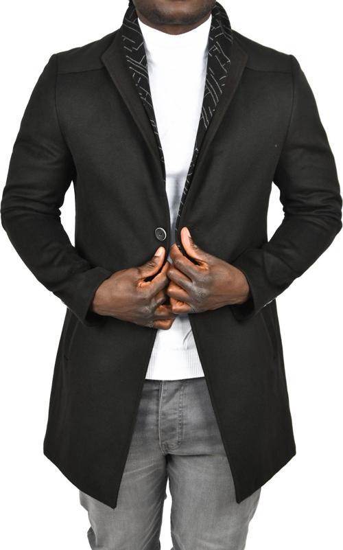 Erkek Siyah Şal Yaka Yakası Çıkabilen İtalyan Kesim Dik Yaka Kaşe Kaban 2407005