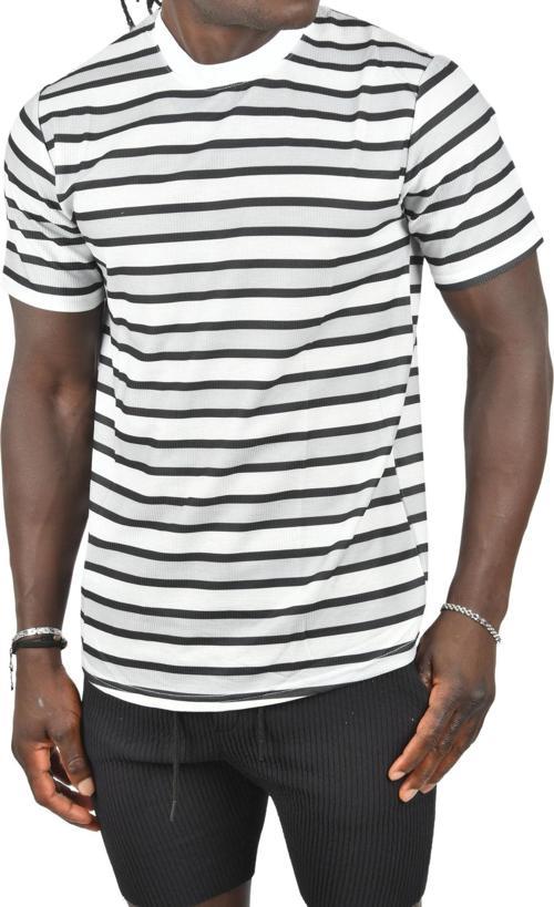 Erkek Açık Yeşil Yatay Çizgili Bisiklet Yaka Slim Fit Likralı Tişört 2403228