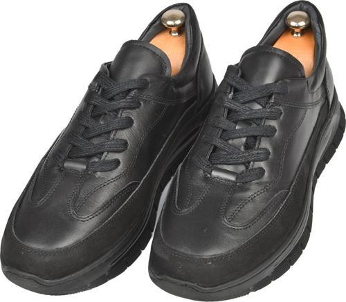 Erkek Siyah Bağcıklı Yüksek Taban Ortopedik Orijinal Deri Spor Ayakkabı Sneaker 2501007
