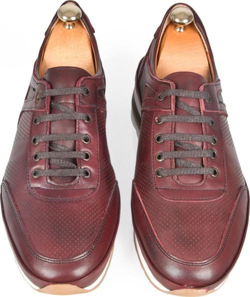 Erkek Bordo Nokta Desenli Ortopedik Poli Taban Orijinal Deri Ayakkabı Sneaker 2509962