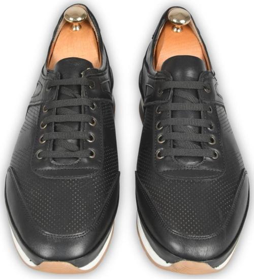 Erkek Siyah Nokta Desenli Ortopedik Poli Taban Orijinal Deri Ayakkabı Sneaker 2509962