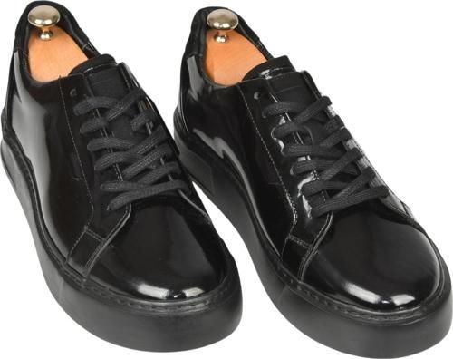Erkek Siyah Bağcıklı Yüksek Taban Parlak Ortopedik Casual Deri Ayakkabı Sneaker 2509967