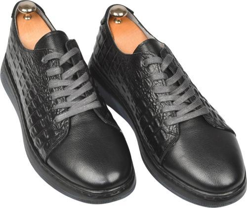 Erkek Siyah Yanları Kabartma Desenli Ortopedik Taban Hakiki Deri Casual Ayakkabı Sneaker 2509968