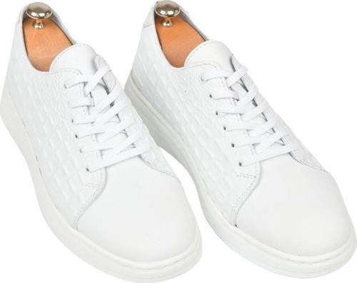 Erkek Beyaz Yanları Kabartma Desenli Ortopedik Taban Hakiki Deri Casual Ayakkabı Sneaker 2509968