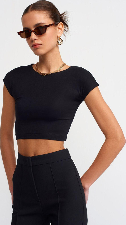 Kadın Pamuk ve Modal Karışımlı Crop Top T-shirt - 30528