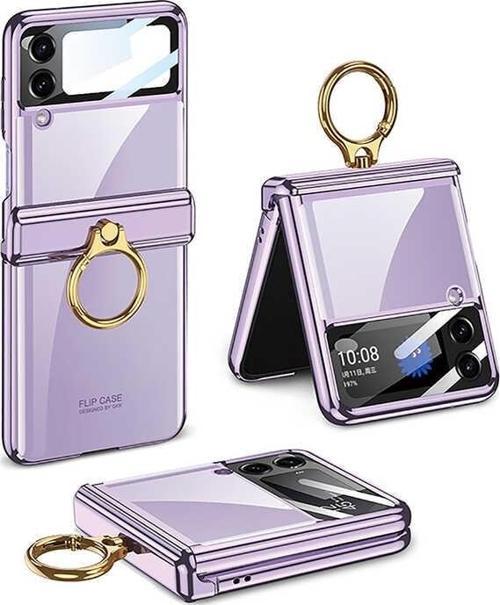 Samsung Z Flip 4 Kılıf Kıpta Yüzüklü Lens Korumalı Kapak