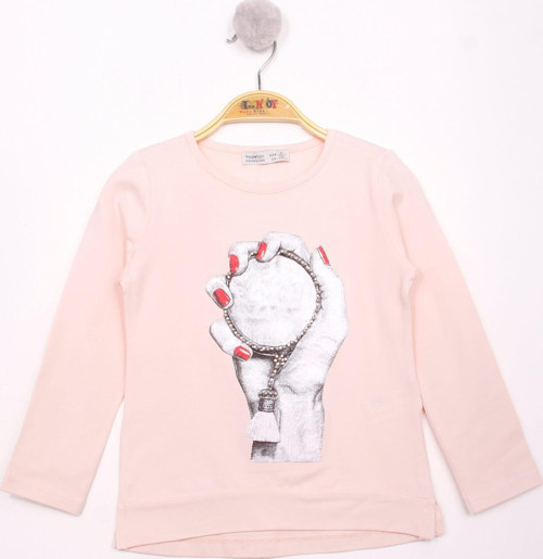 Toontoy Kız Çocuk El Baskılı T-Shirt
