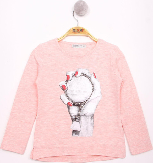 Toontoy Kız Çocuk El Baskılı T-Shirt