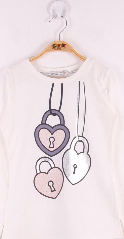 Toontoy Kız Çocuk Kalp Baskılı T-Shirt