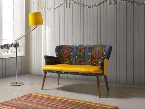 Etnik Desen Ikili Koltuk - Salon - Balkon (Sarı)