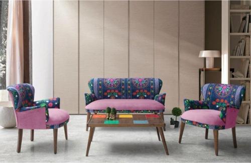 Etnik Desen Mor 2 1 1 Sehpalı Çay Seti (Balkon - Salon - Ofis - Cafe)