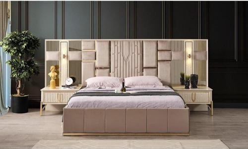 Bahar Yatak Odası 160*200 Cm Başlıklı Bazalı Karyola (Vizon-Bej))