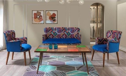 Bienville Mavi 2 1 1 Sehpalı Çay Seti - Oturma Grubu - Gürgen Iskelet Bahçe Seti (Balkon - Salon - Ofis)