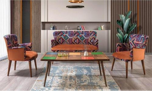 Bienville Turuncu 2 1 1 Çay Seti - Oturma Grubu - Gürgen Iskelet Bahçe Seti (Balkon - Salon - Ofis - Cafe)