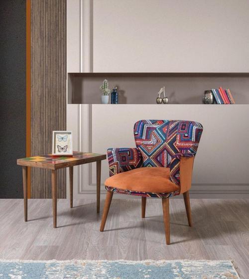 Bienville Turuncu Çay Seti Tekli Koltuk - Berjer (Salon - Balkon - Ofis)