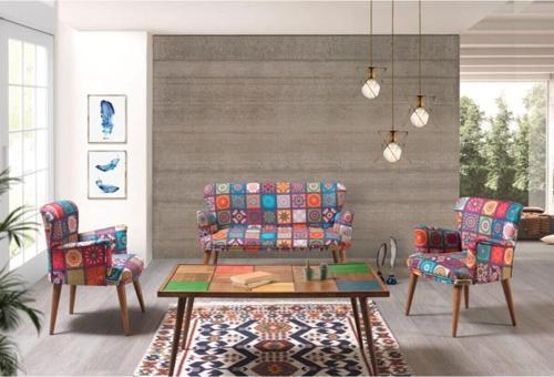 Liya Patchwork 2+1+1 Çay Seti Koltuk Takımı (Salon - Balkon - Ofis)