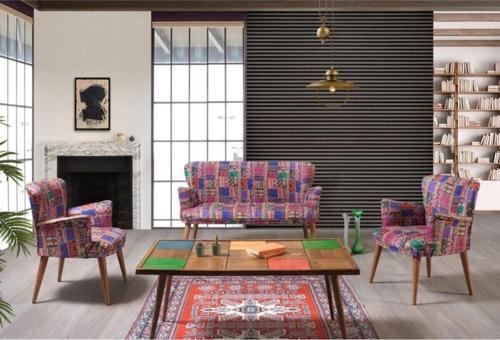 Mila Patchwork 2+1+1+Sehpalı Çay Seti Koltuk Takımı (Salon - Balkon - Ofis)