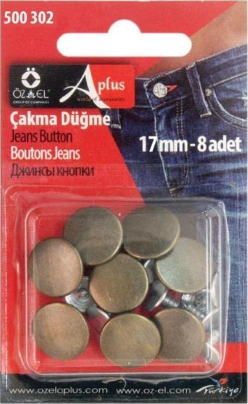 Antik Kahve Çakma Düğme 17 Mm 8 Adet, Denim, Kot Düğmesi 500 302