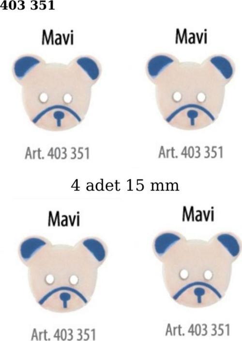 Ayıcık Şekilli Mavi Renk 4 Adet 15 Mm Bebek Düğme, Çocuk Kazak, Yelek, Gömlek Düğmesi 403 351