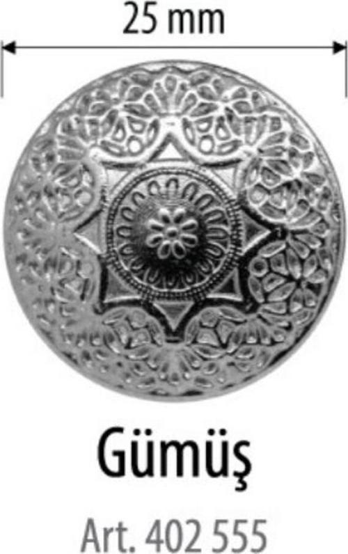 Büyük Boy Gümüş Metal Renk Desenli  2 Adet 25 Mm Düğme, Gömlek Bluz Elbise Düğmesi 402 555