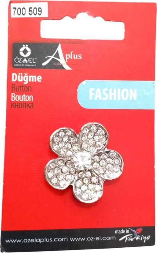 Çiçek Şekilli 3 Cm Gümüş Rengi Zirkon Taşlı  Şık Düğme, Delikli Düğme 700 509