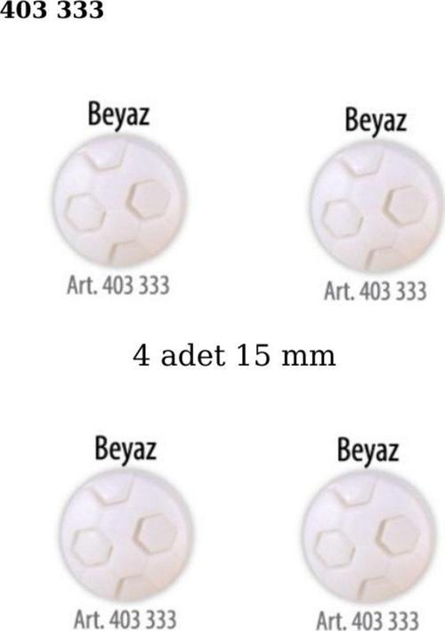 Futbol Topu Şekilli Beyaz Renk 4 Adet 15 Mm Bebek Düğme, Bebek Kazak, Yelek, Gömlek Düğmesi 403 333