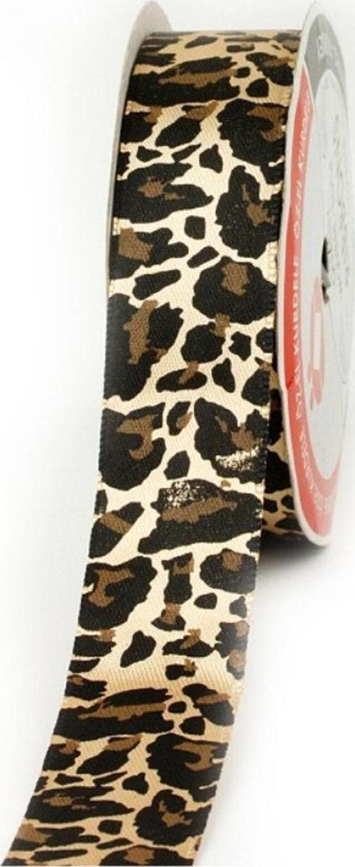 Leopar Baskılı Kahverengi Saten Kurdele, Paketlik Kurdele 2,5 Cm 5 Mt 135 067