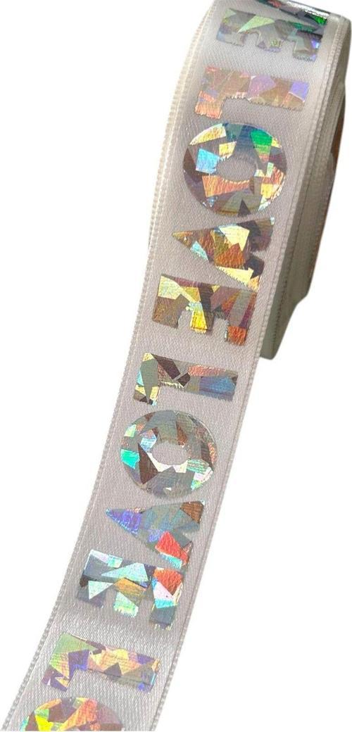 Love Baskılı Aşk Yazılı Parlak Hologramlı Saten Kurdele 2,5 Cm 1 Mt