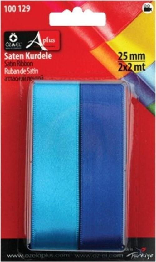 Mavi Ve Lacivert Saten 2'Li Kurdele, Paketlik Kurdele 2,5 Cm 2 2 Mt 100 129