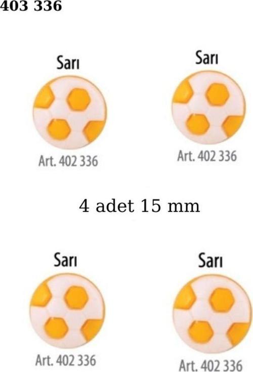 Futbol Topu Şekilli Sarı Renk 4 Adet 15 Mm Bebek Düğme, Bebek Kazak, Yelek, Gömlek Düğmesi 403 336