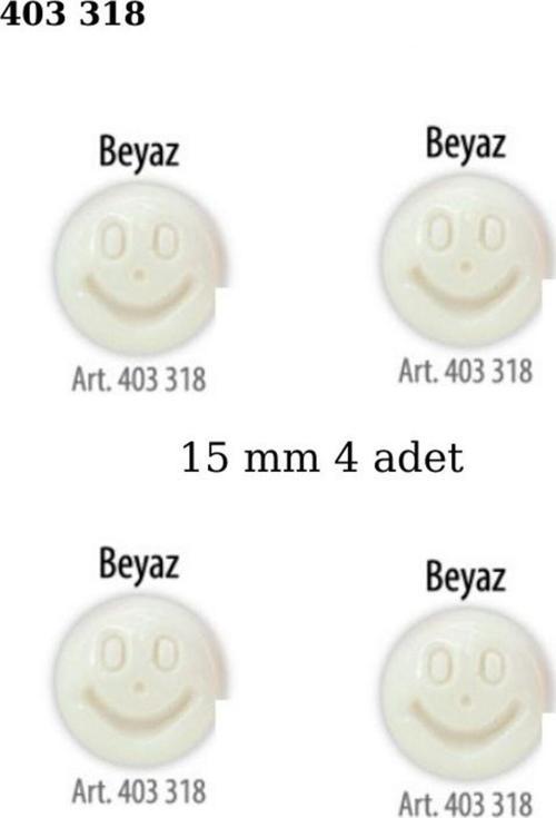 Gülen Yüz Şekilli Beyaz Renk 4 Adet 15 Mm Bebek Düğme, Bebek Kazak, Yelek, Gömlek Düğmesi 403 318