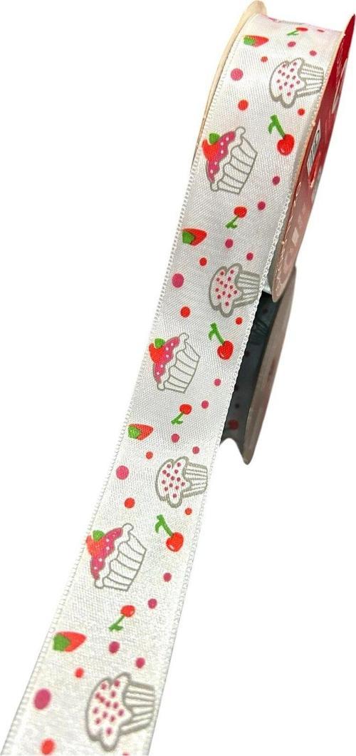 Mini Makara Cupcake Baskılı Saten Kurdele, Paketlik Kurdele 2,5 Cm 5 Mt 135 053