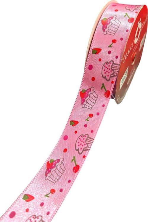 Mini Makara Cupcake Baskılı Saten Kurdele, Paketlik Kurdele 2,5 Cm 5 Mt 135 053