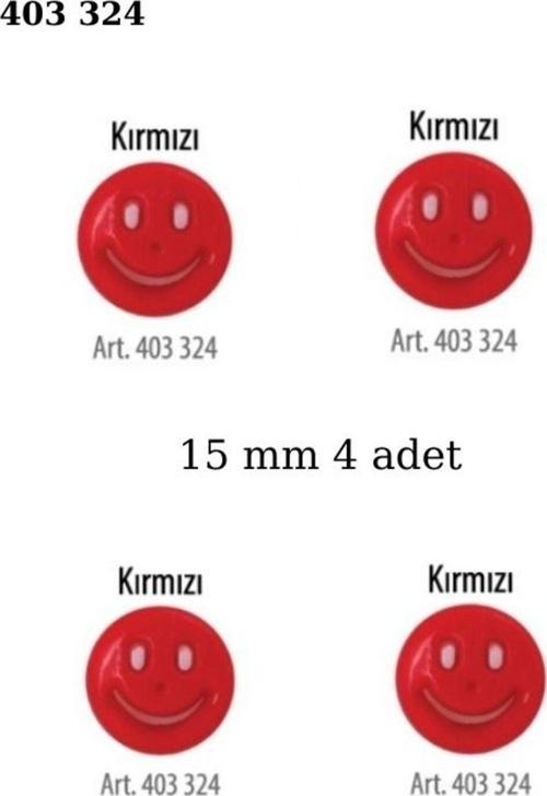 Gülen Yüz Şekilli Kırmızı Renk 4 Adet 15 Mm Bebek Düğme, Bebek Kazak, Yelek, Gömlek Düğmesi 403 324