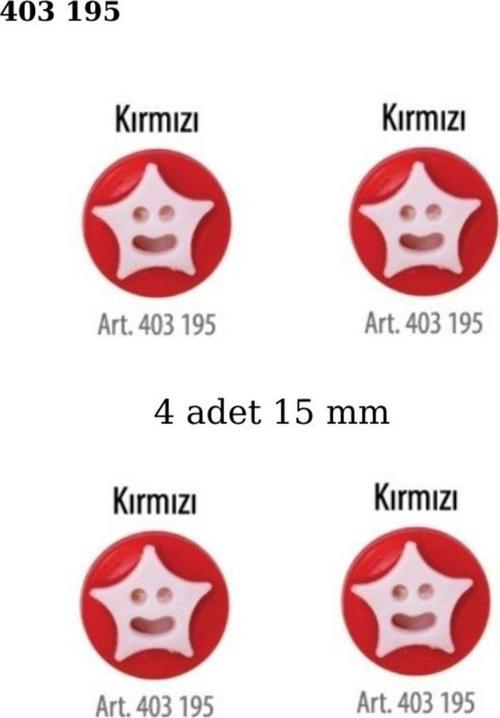 Gülenyüzyıldız Şekilli Kırmızı Beyaz 4 Adet 15 Mm Bebek Düğme, Çocuk Düğme 403 195