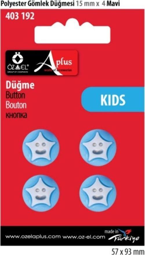 Gülenyüzyıldız Şekilli Mavi Beyaz 4 Adet 15 Mm Bebek Düğme, Çocuk Düğme 403 192