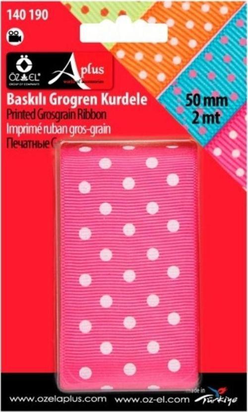 Puantiye Baskılı Fuşya Grogren Kurdela 5Cm 2 Mt 140 190