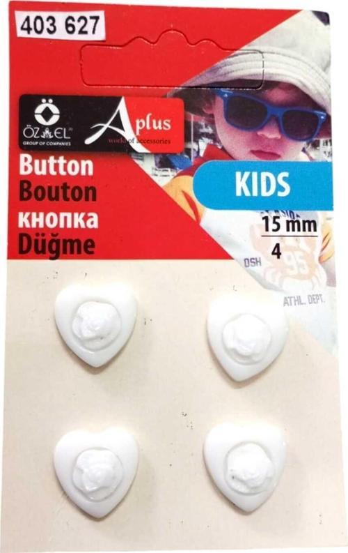 Kalp Şekilli Beyaz Renkli 4 Adet 15 Mm Bebek Düğme, Çocuk Düğme, Gömlek Kazak Yelek Düğmesi 403 627